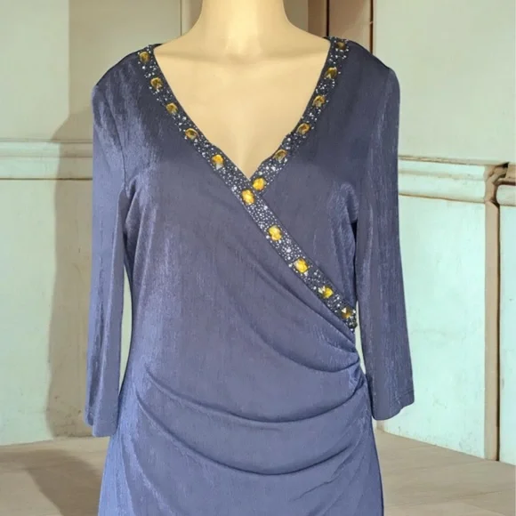 Patra Vintage Beaded Ruched Blue Dress